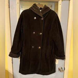 L.L. Bean Vintage Black Double-Breasted Medium Wool Coat with Thinsulate lining.